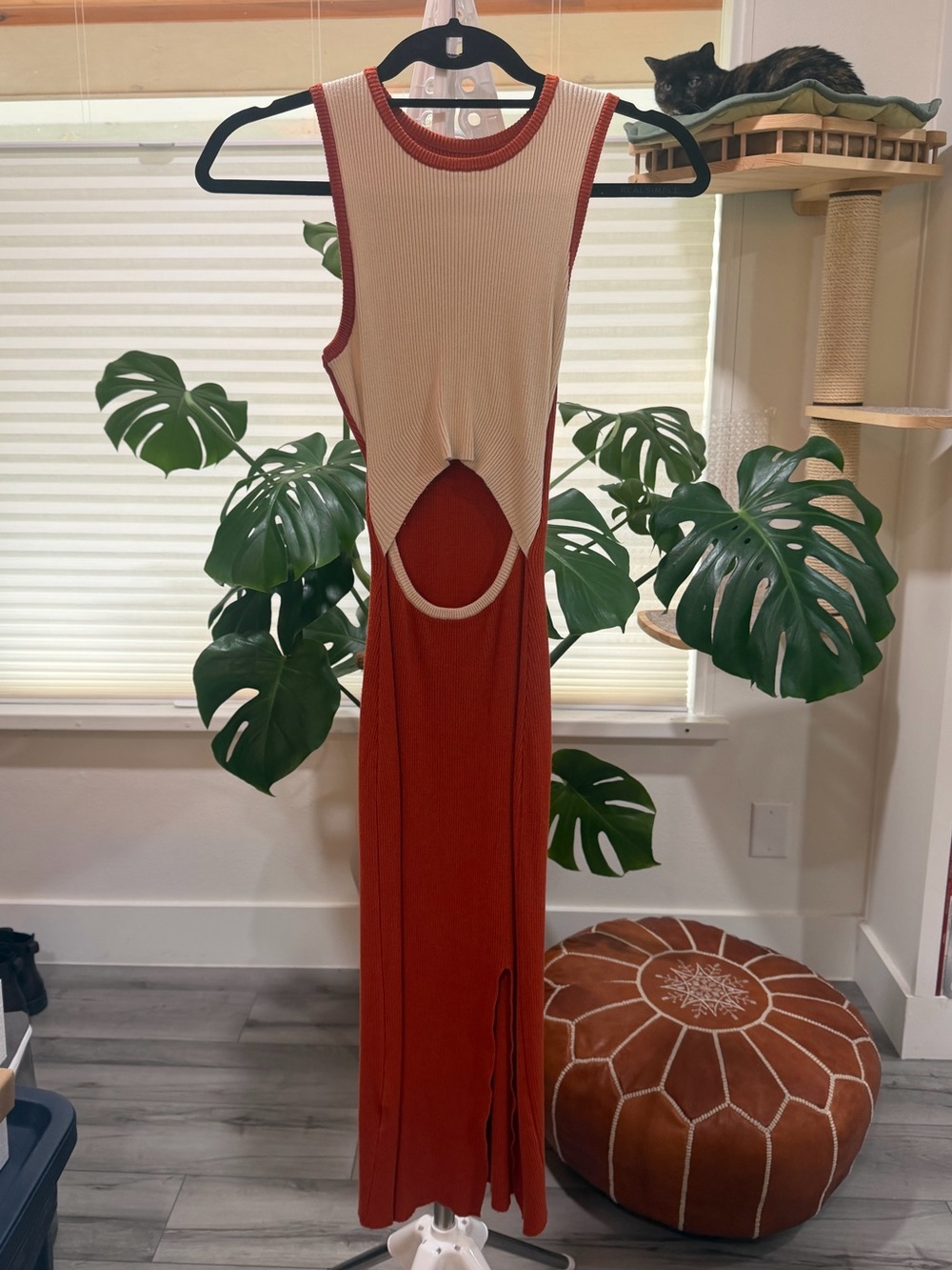 Terracotta Cutout Knit Summer Dress - Picture 2 of 8